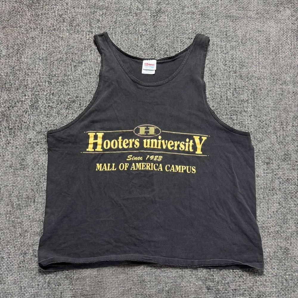 Hanes Hooters University Tank Top Mens XL Black Vintage 90s Graphic Heavyweight